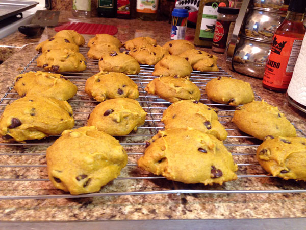 Fair trade pumpkin chocolate chip cookies done