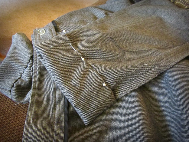 Pinned hem of dress pants