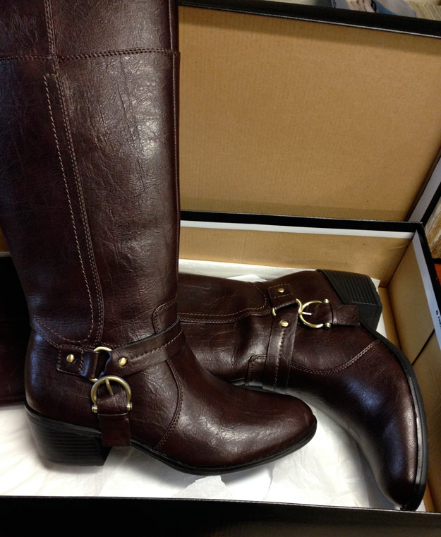 Tall brown boots in shoebox