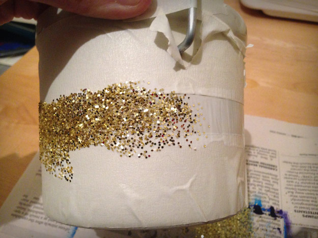 Ceramic crock with Mod Podge and glitter