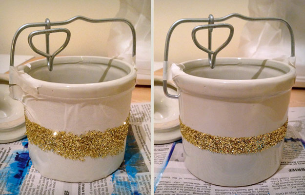 Ceramic crock with gold glitter stripe