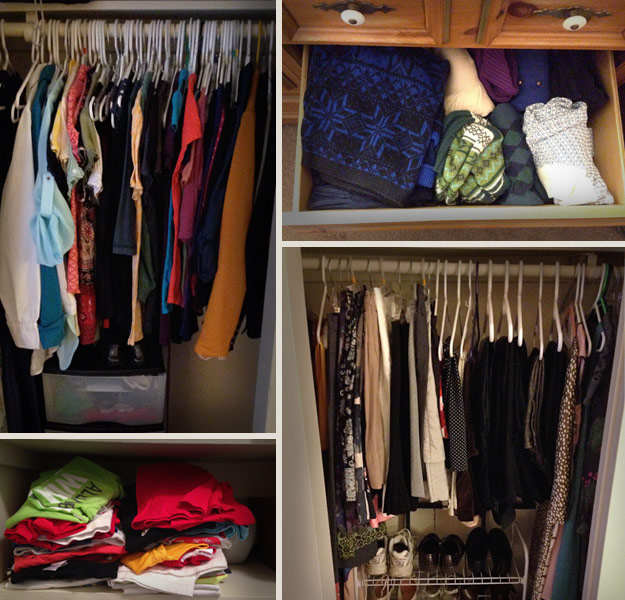 Photo composite of closets and drawers