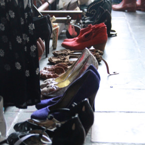 Row of high heels at a vintage market