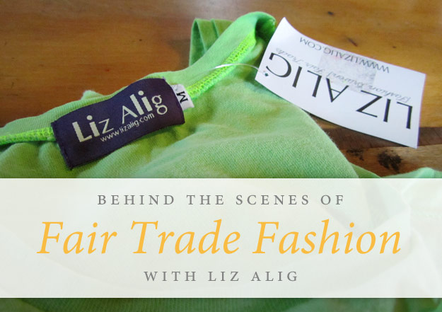 Liz Alig hang tag on a green shirt