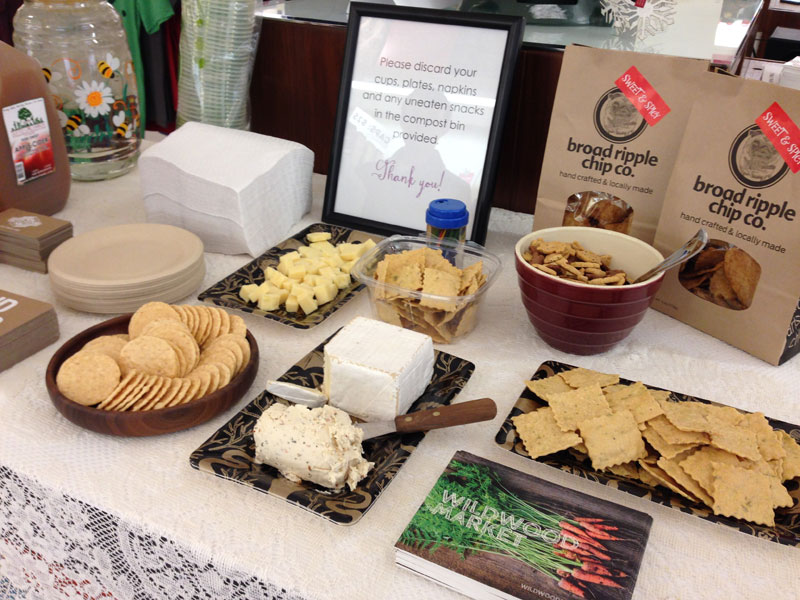 Plates of cheese and crackers on refreshment table