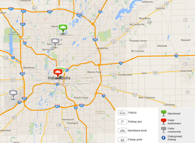 Map of BlueIndy Enrollment Kiosks