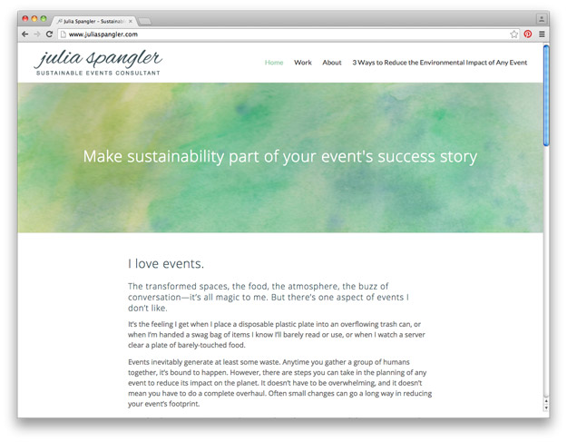 Screenshot of Julia Spangler's sustainable event consulting website