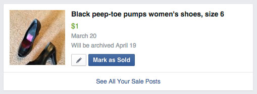 Screenshot of Facebook sale group post