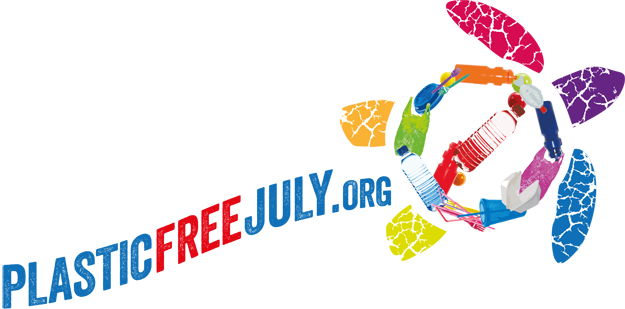 Plastic Free July banner with turtle